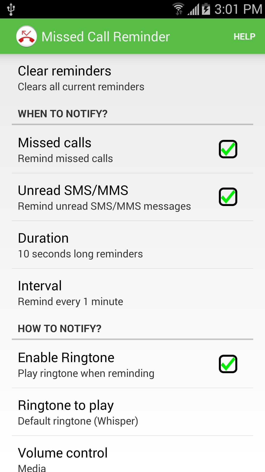 Missed Call Reminder