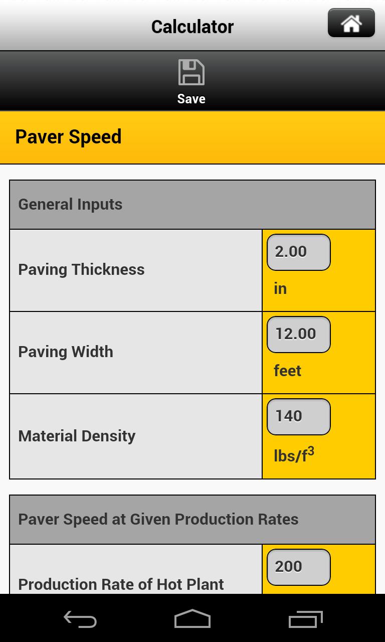 Caterpillar Paving Calculator