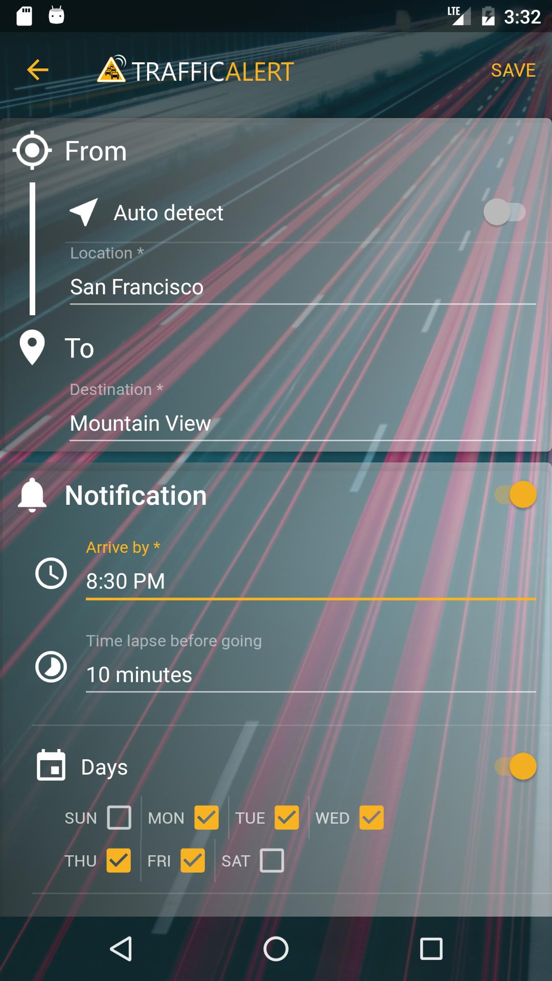 Traffic Alert + Widget