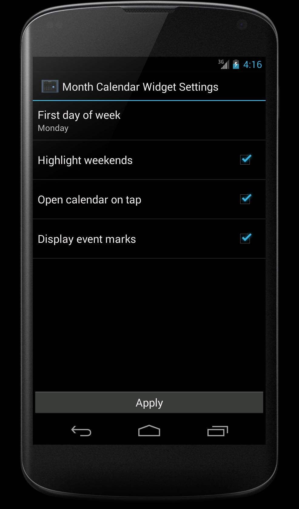 Simple Calendar Widget Black